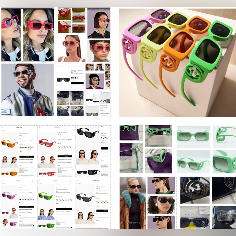 GUCCI SUNGLASSES STRIKING BLUE RECTANGULAR SUNGLASSES WITH BLUE MIRROR LENSES - Picture 15 of 16